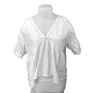 ASOS White Floral Eyelet Embroidered Short Sleeve High Low Blouse Top Size 22